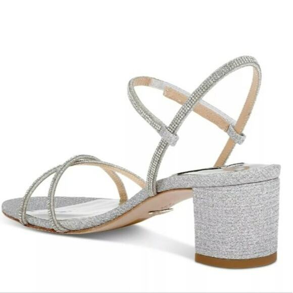 Badgley Mischka Ultima Strappy Block Heel Sandals Silver 7 - Picture 4 of 9